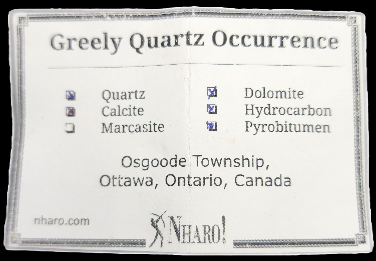 “HERKIMER STYLE” QUARTZ - Greely Quartz Occurrence, Ottawa, Ontario, Canada