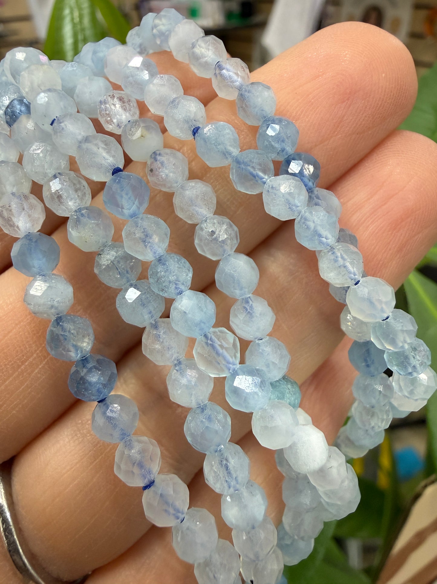 Aquamarine Bracelet Stretch Bracelet- Round Smooth or Faceted 7.5 inches