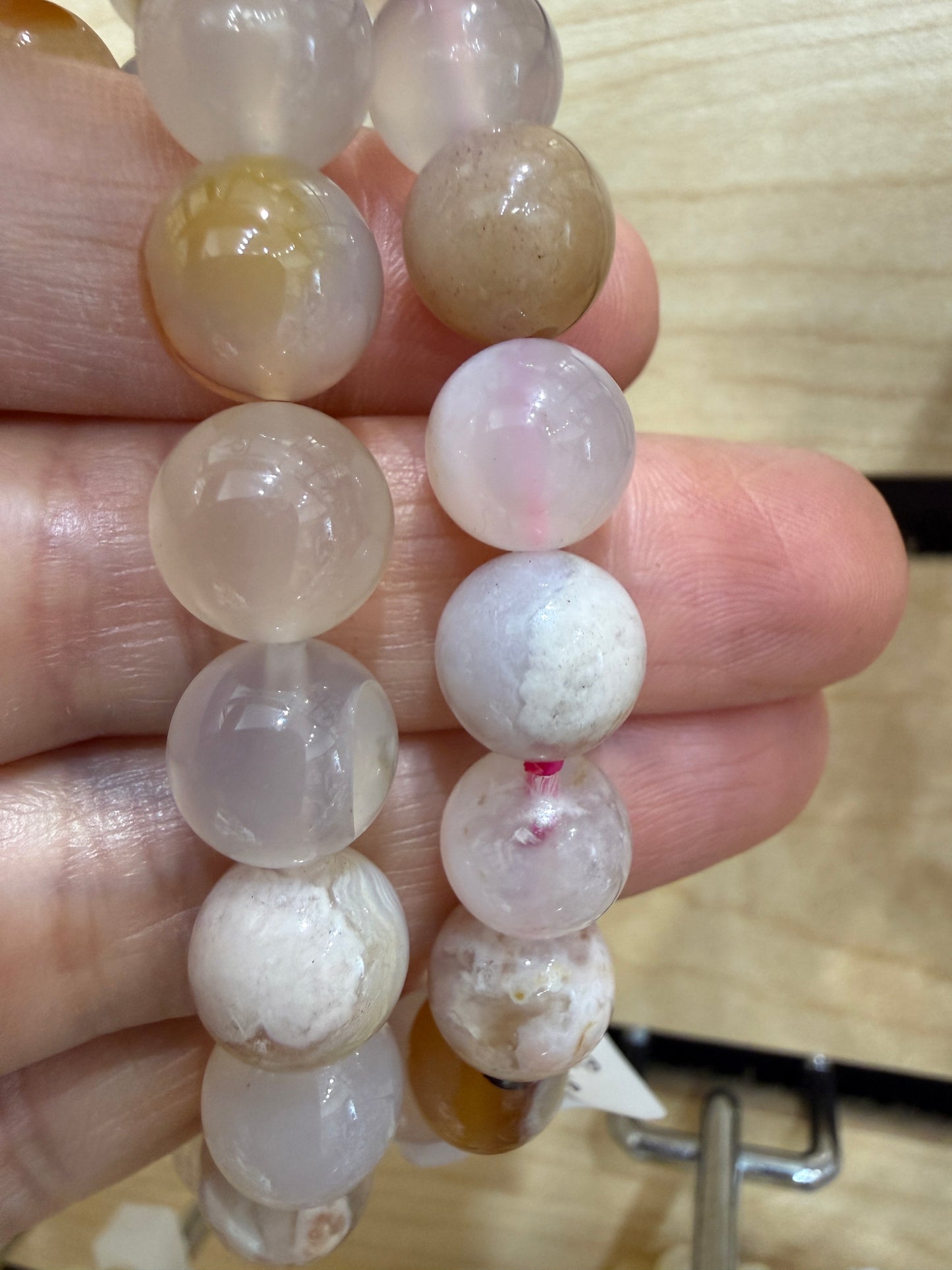 Flower Agate Stretch Bracelet- Round Smooth 7.5 inches