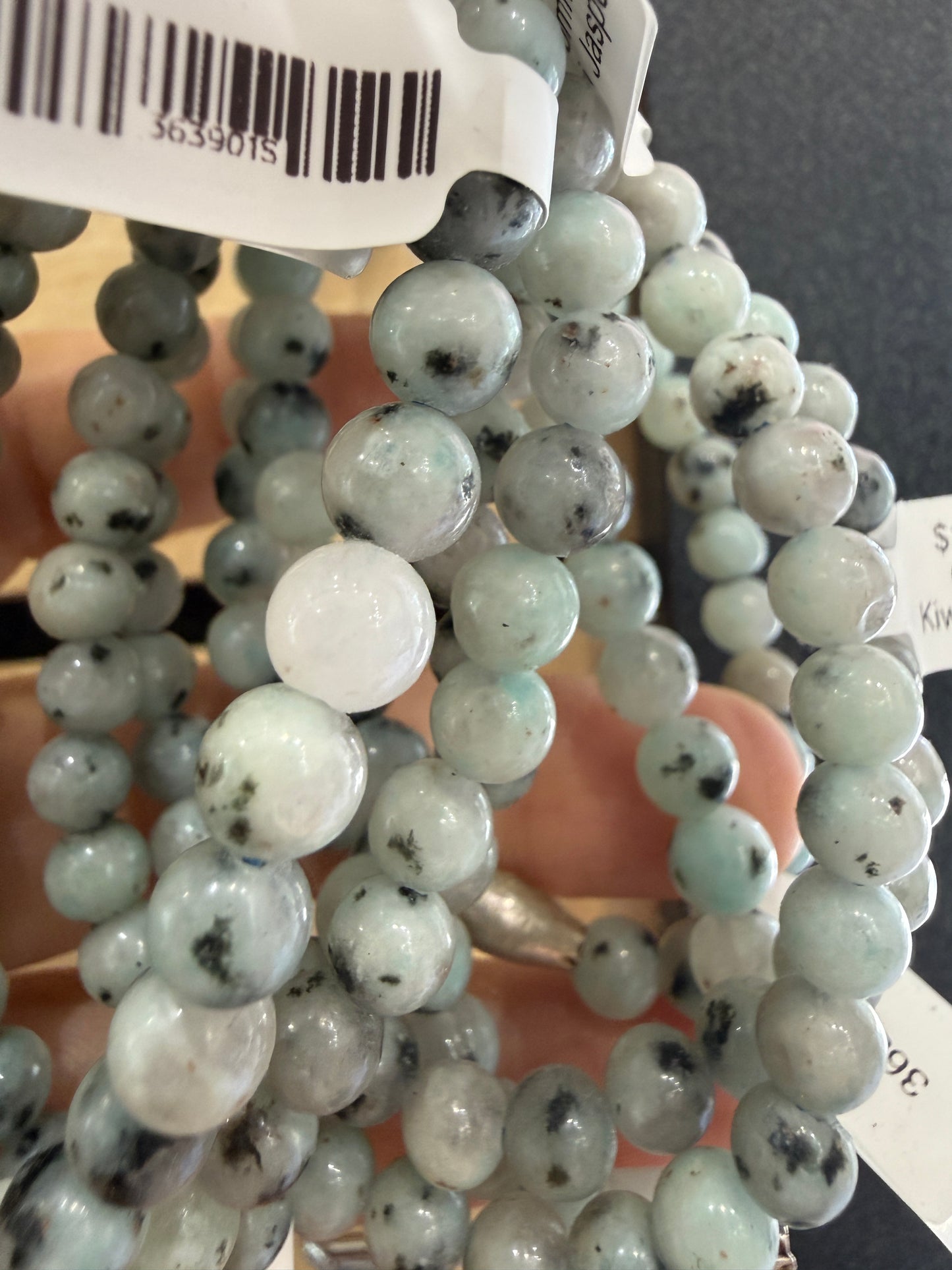 Kiwi Jasper Stretch Bracelet- Round Smooth 7.5 inches