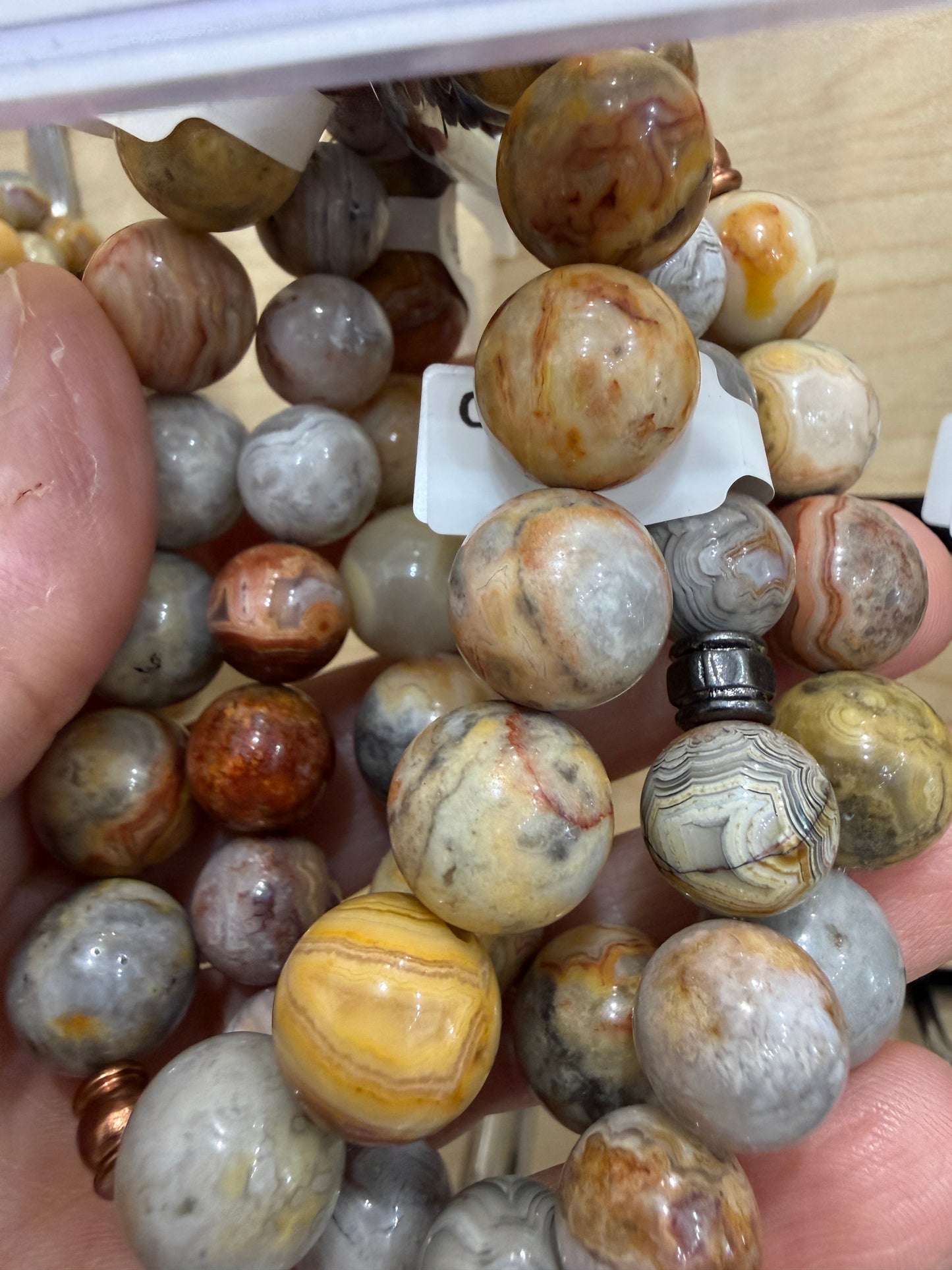 Crazy Lace Agate Stretch Bracelet- Round Smooth 7.5 inches