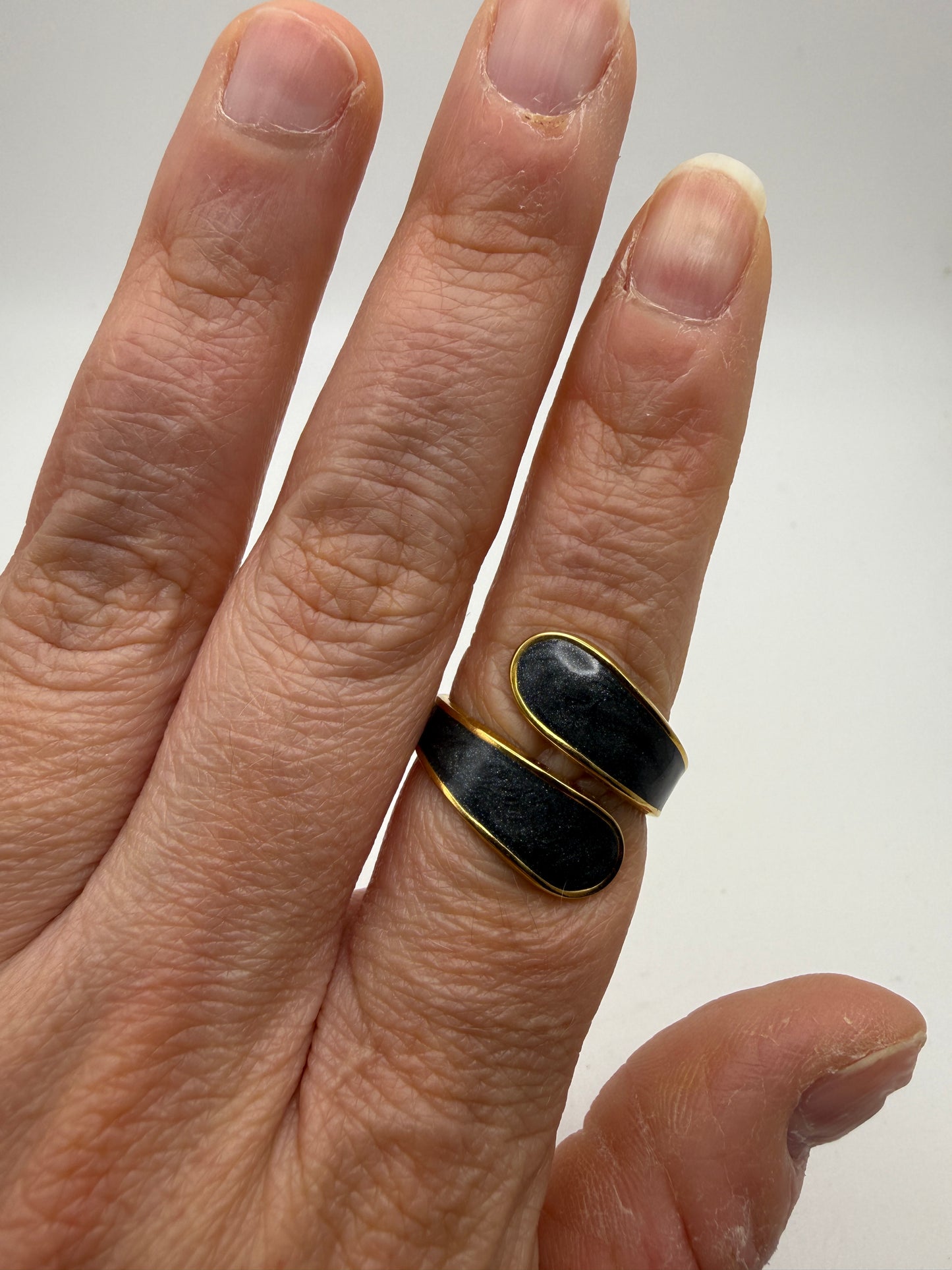 Midnight Shimmer Enamel Adjustable Ring– 18K Gold-Plated Stainless Steel