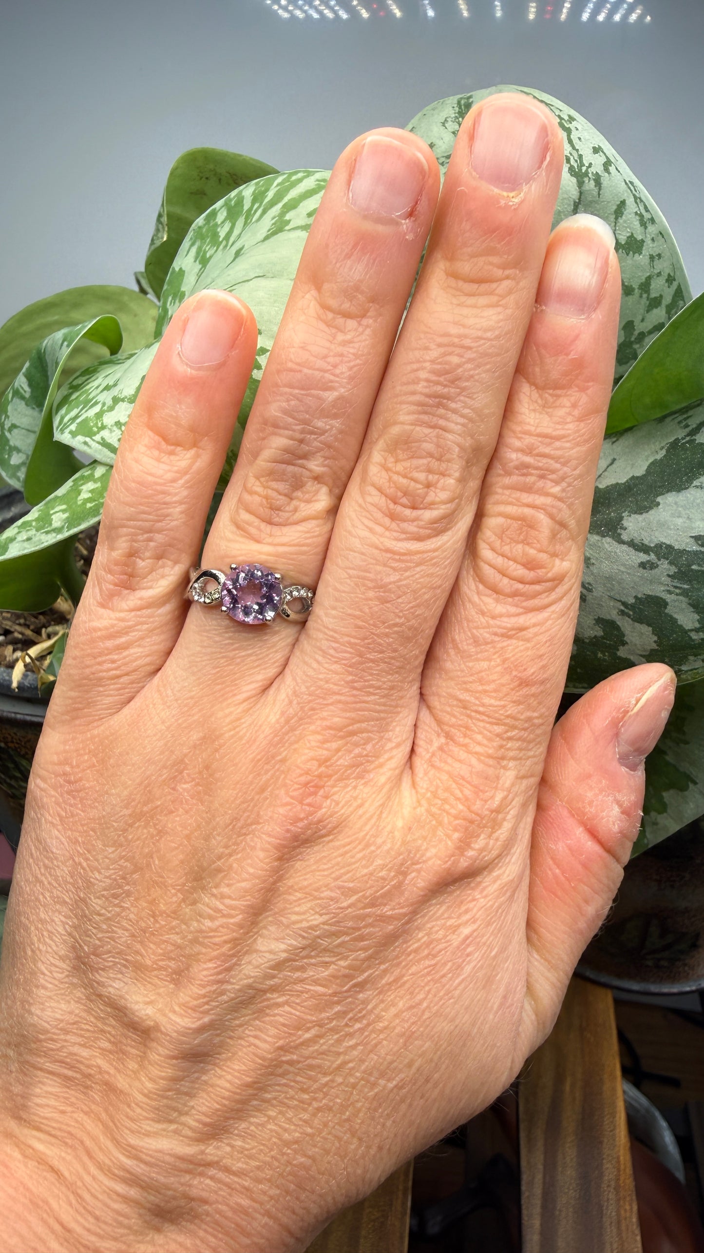 Natural Faceted Amethyst Ring Size 7 in 316L Stainless Steel- 8mm Round Gemstone