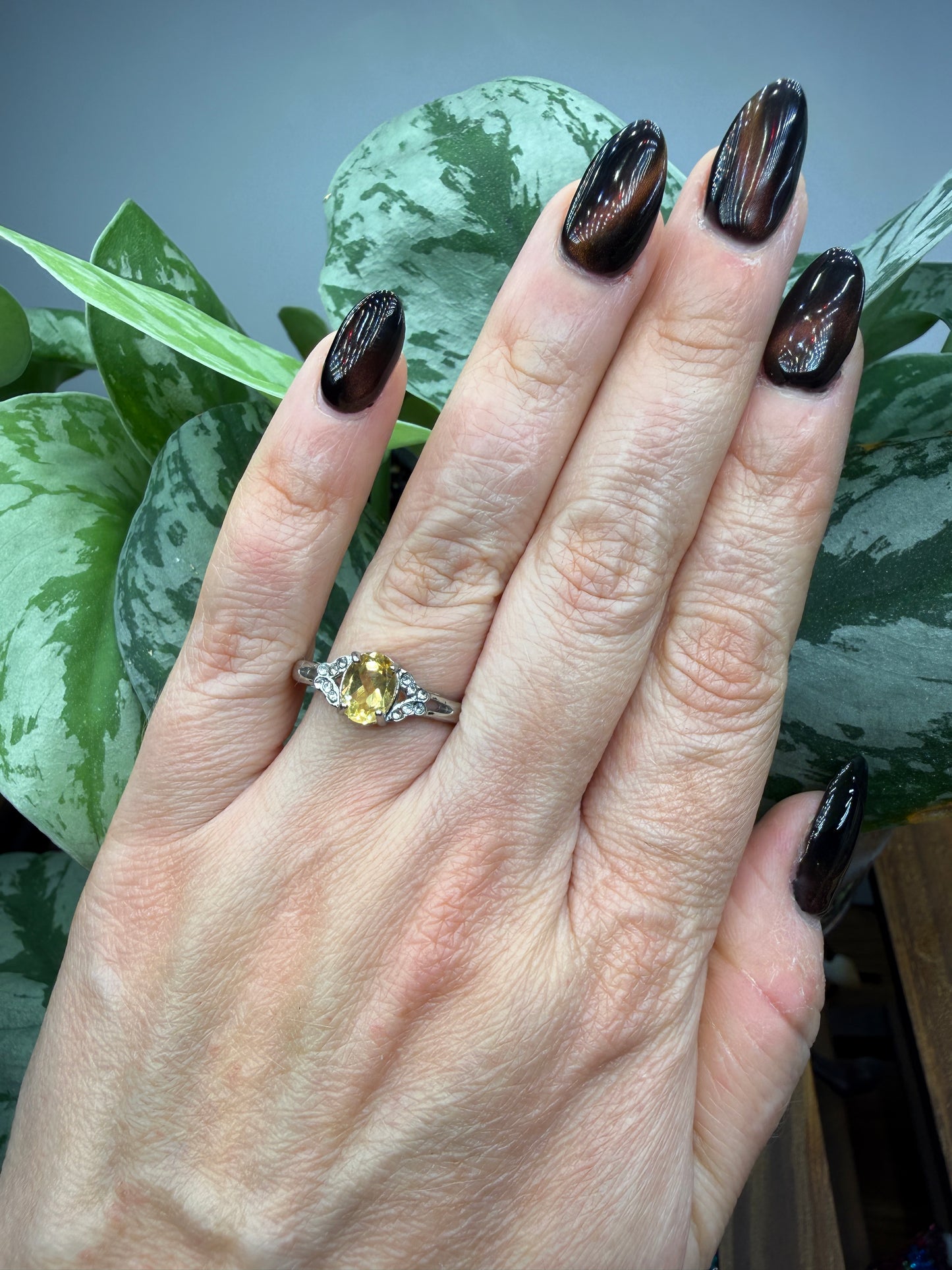 Faceted Citrine Ring Size 9 in 316L Stainless Steel- 6x8mm Oval Gemstone