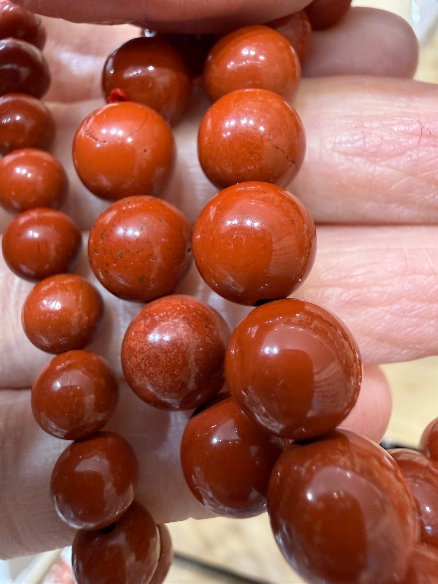 Red Jasper Stretch Bracelet- Round Smooth 7.5 inches
