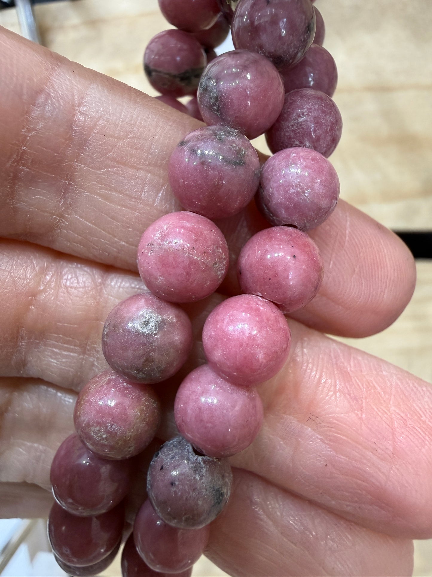 Rhodonite Stretch Bracelet- 8mm Round Smooth 7.5 inches