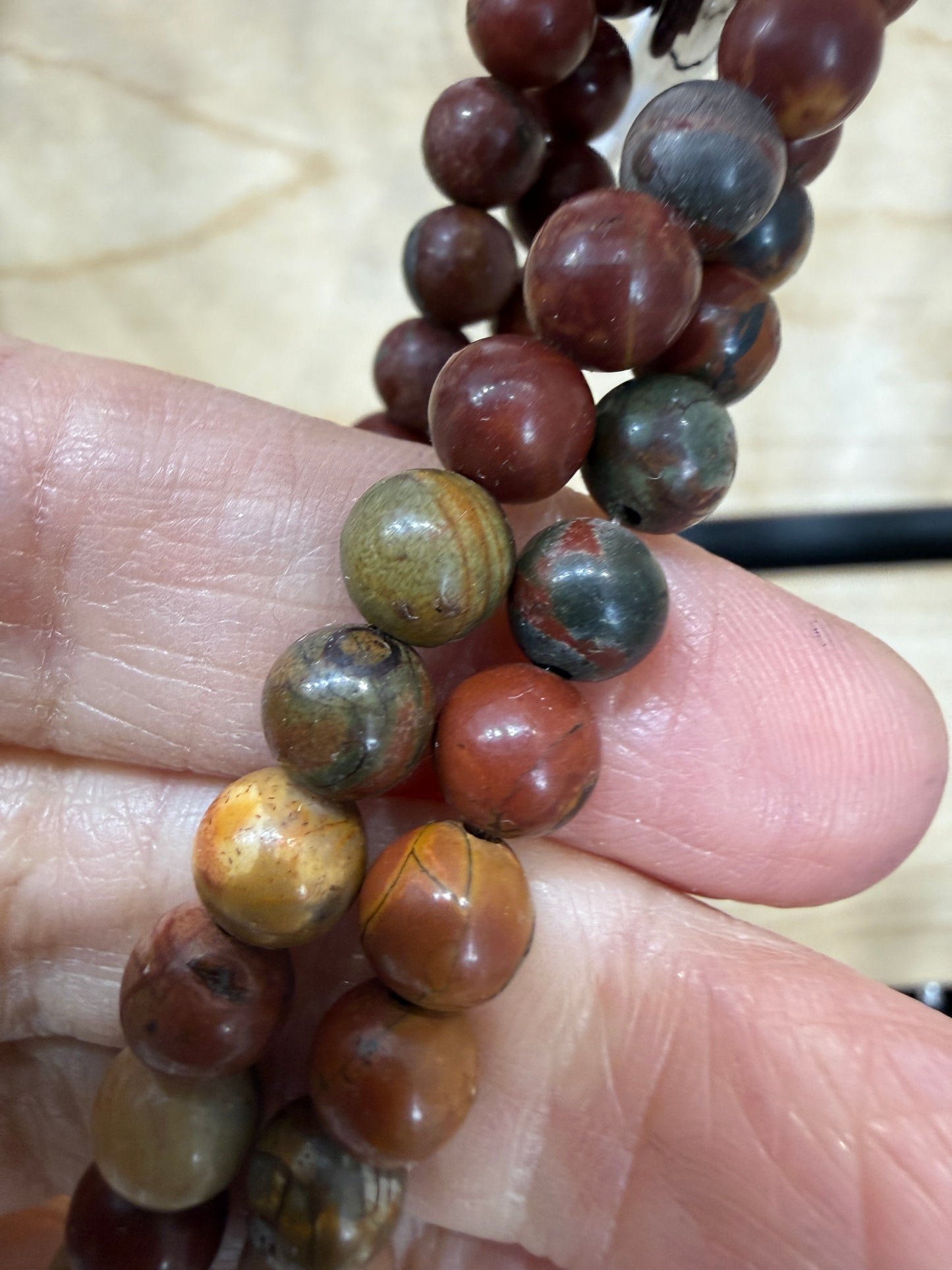 Red Creek Jasper Stretch Bracelet- 6mm Round Smooth 7.5 inches