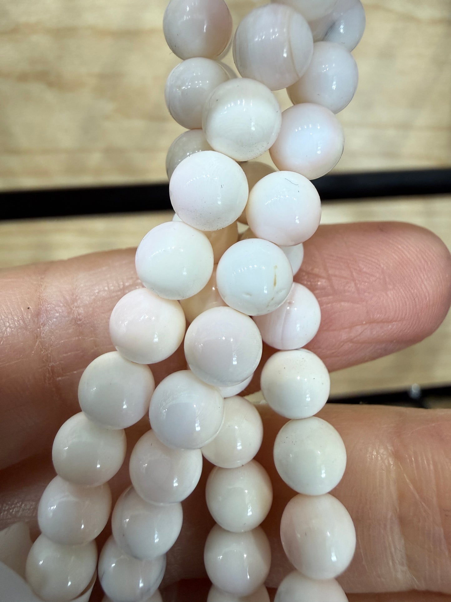 Queen Conch Shell Stretch Bracelet- 6mm Round Smooth 7.5 inches