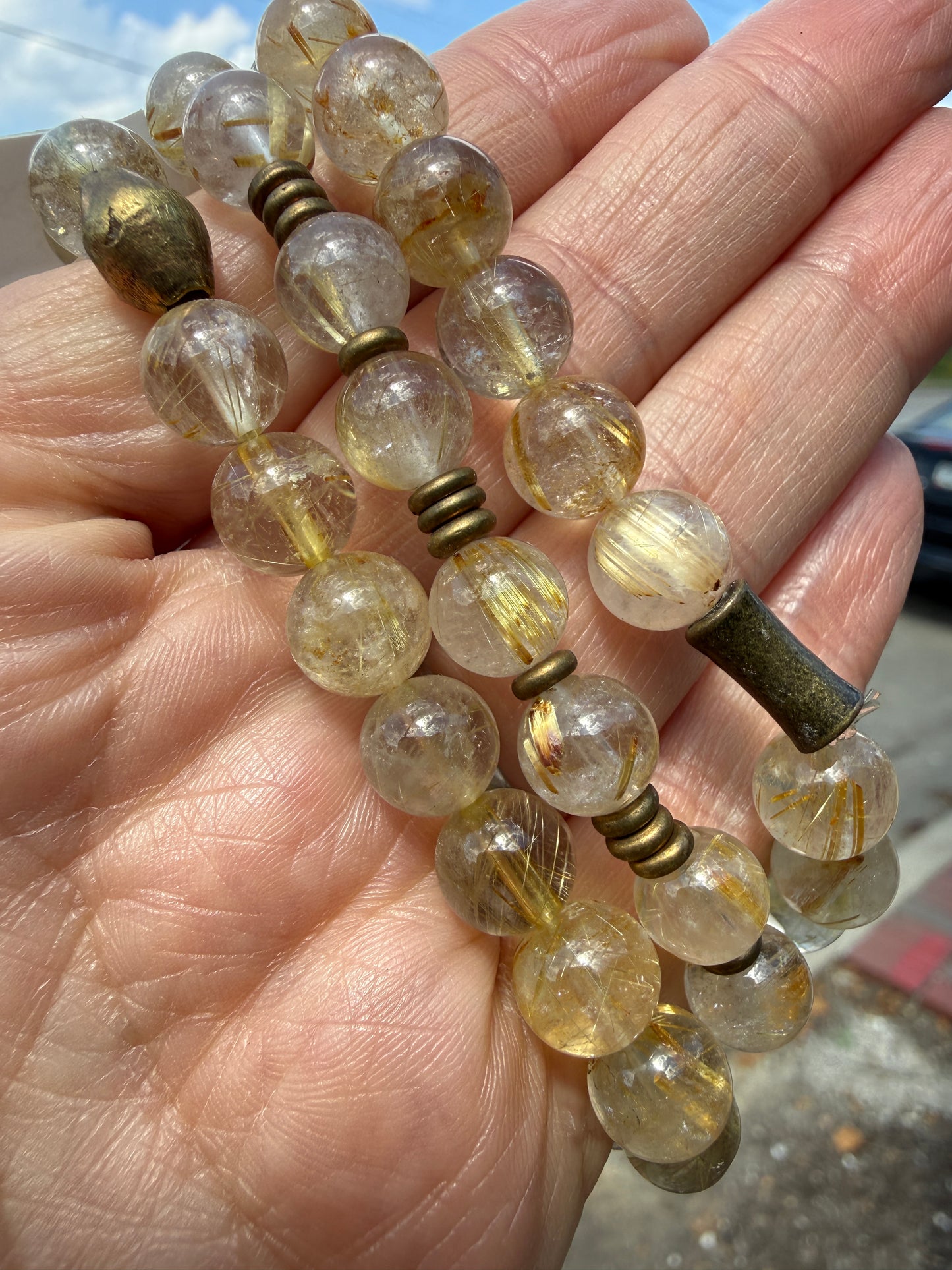 Golden Rutile Stretch Bracelet- 8mm Round Smooth 7.5 inches