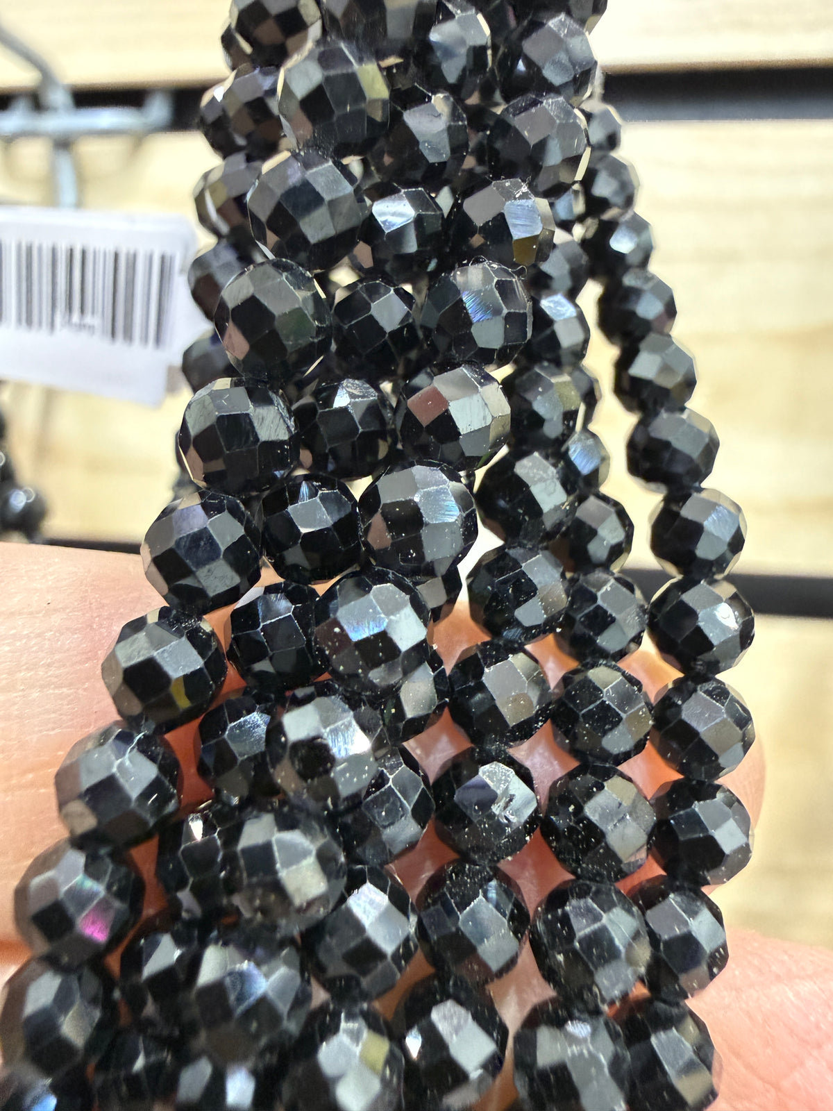 Black Spinel Stretch Bracelet- 4mm Round Faceted 7.5 inches
