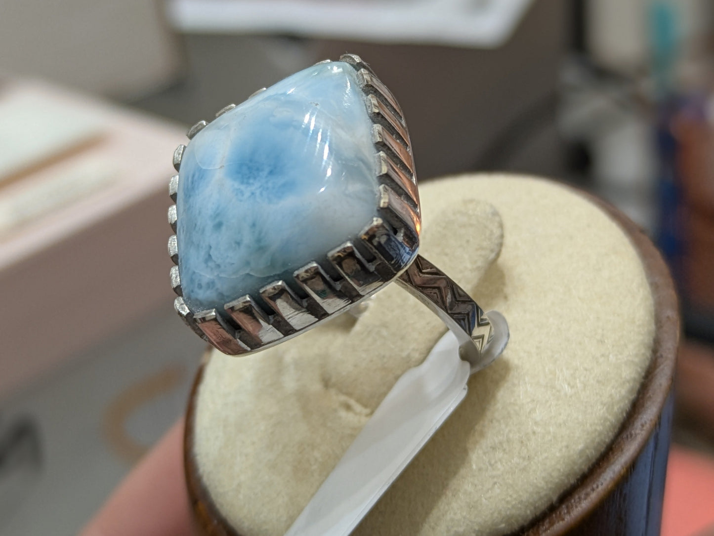 Sterling Silver Larimar Statement Ring Sz. 10