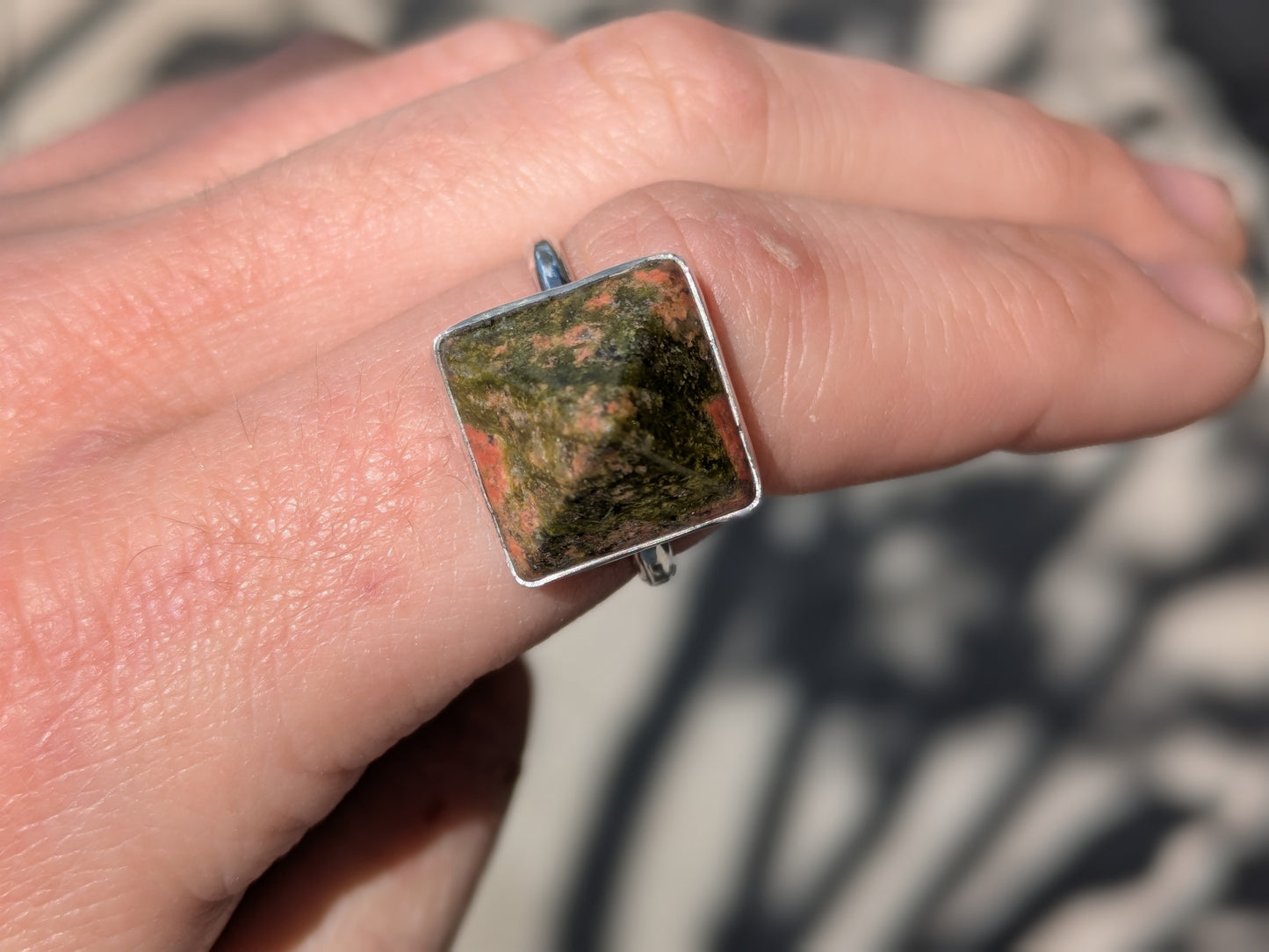 Sterling Unakite Pyramid Ring Sz. 9.5