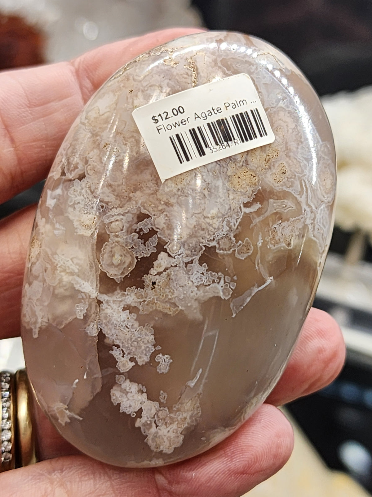 Flower Agate Palm Stone - 2.6"