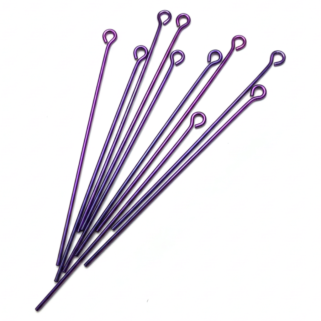 The Crystalary Reactive Metals Studio purple and violet anodized niobium eye pins for jewelry making