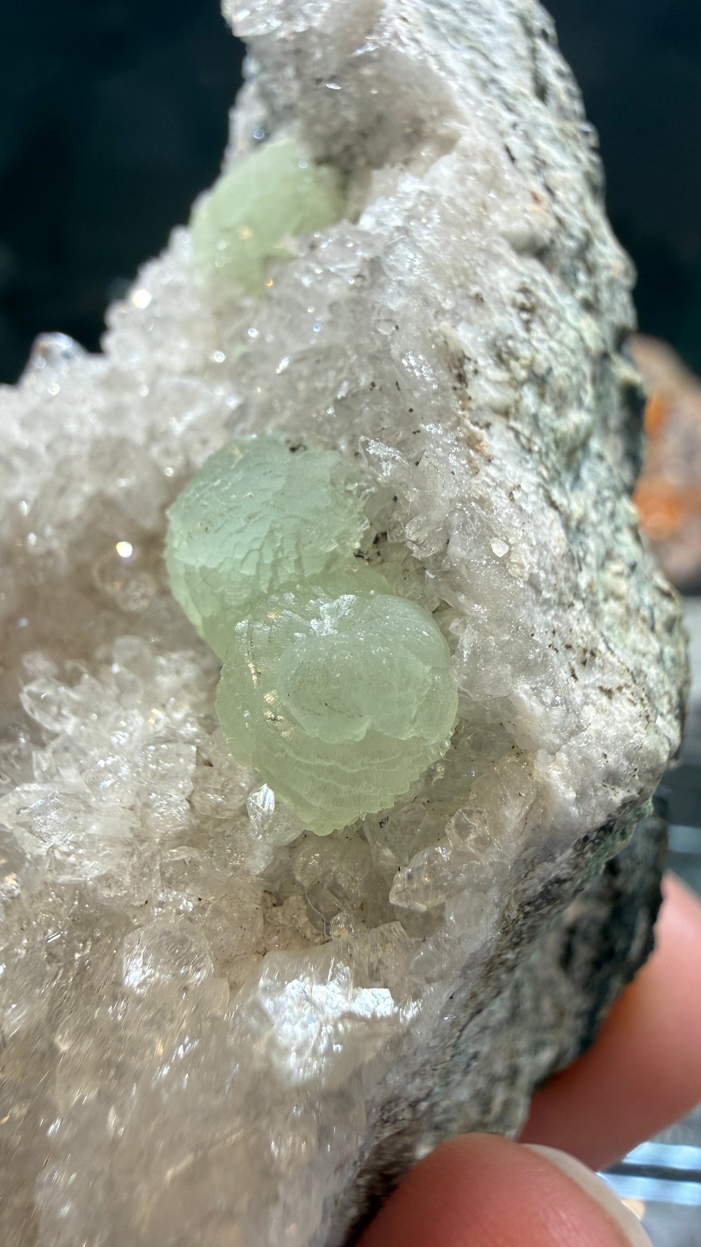 Prehnite, Quartz- Upper New Street Quarry, Paterson, Passaic County, New Jersey, USA