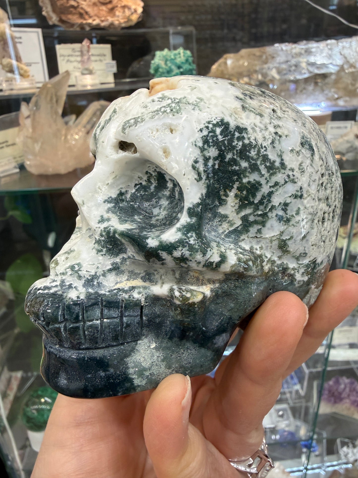 Moss Agate Skull- Large 1.6 pounds