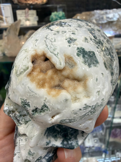 Moss Agate Skull- Large 1.6 pounds