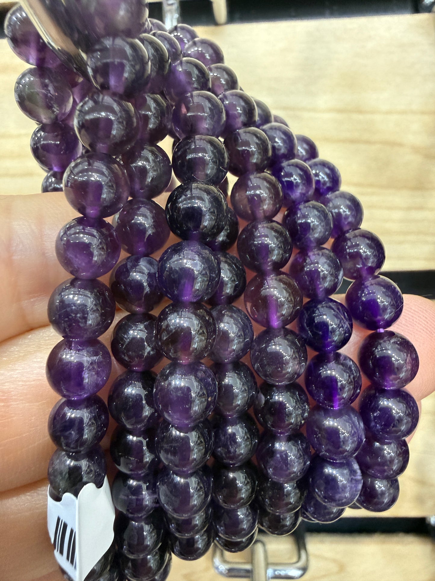 Amethyst Stretch Bracelet- Round Smooth 7.5 inches
