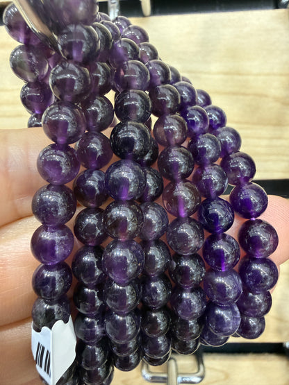 Amethyst Stretch Bracelet- Round Smooth 7.5 inches