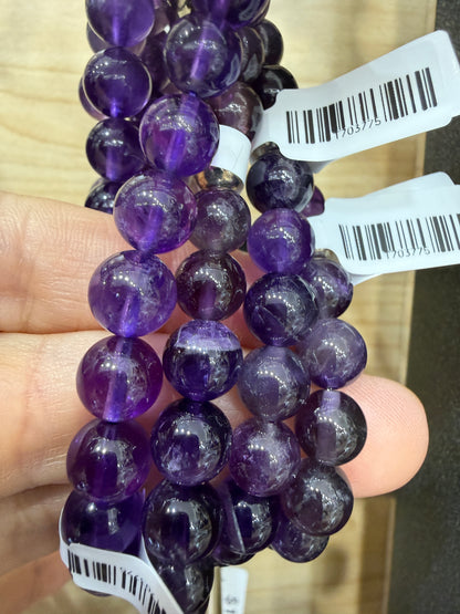 Amethyst Stretch Bracelet- Round Smooth 7.5 inches