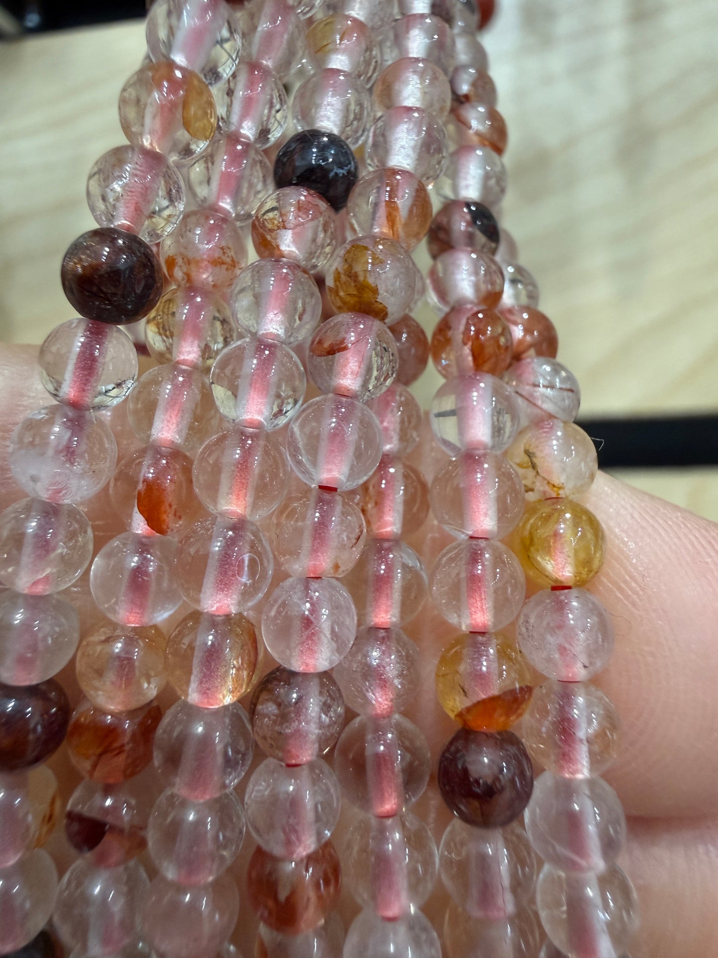 Hematoid Quartz Stretch Bracelet- Round Smooth 7.5 inches