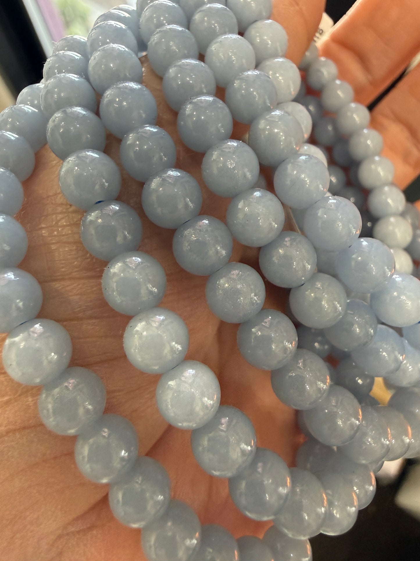Angelite Bracelet Stretch Bracelet- Round Smooth or Faceted 7.5 inches