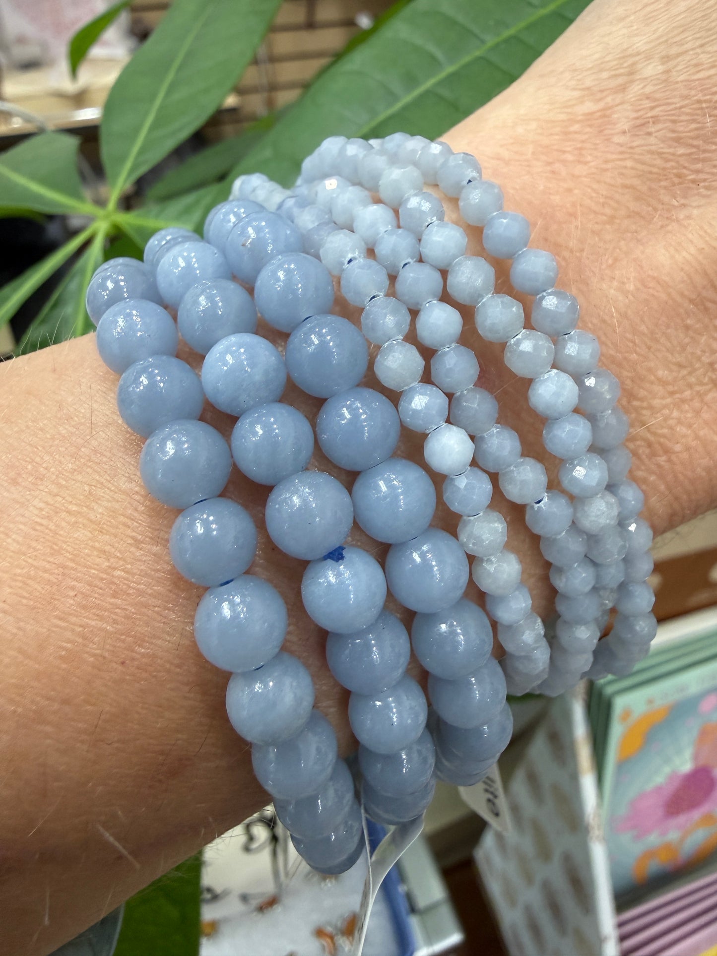 Angelite Bracelet Stretch Bracelet- Round Smooth or Faceted 7.5 inches