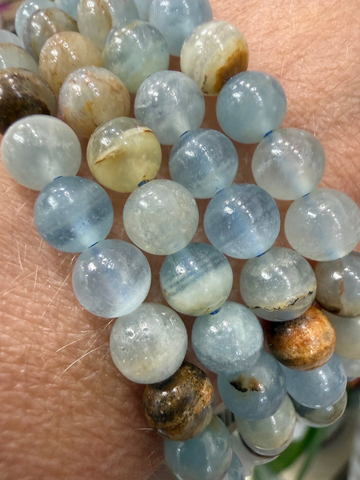 Aquatine Calcite Bracelet Stretch Bracelet- Round Smooth 7.5 inches