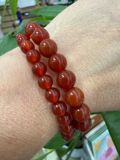 Carnelian Stretch Bracelet- Round Smooth 7.5 inches