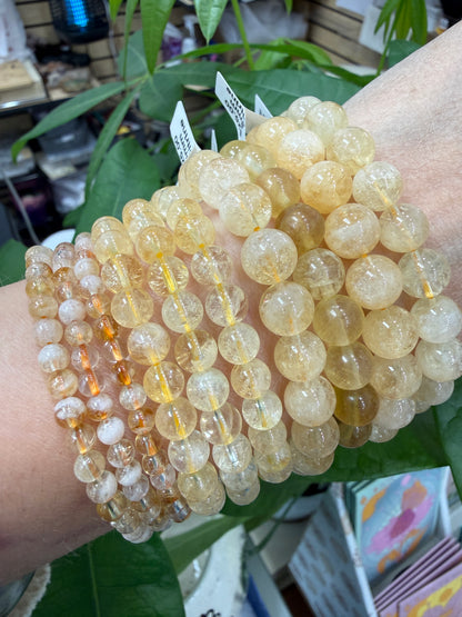 Citrine Stretch Bracelet- Round Smooth 7.5 inches