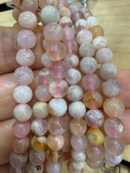 Flower Agate Stretch Bracelet- Round Smooth 7.5 inches