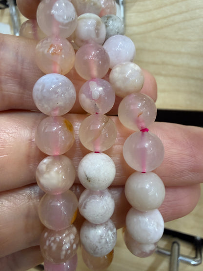 Flower Agate Stretch Bracelet- Round Smooth 7.5 inches