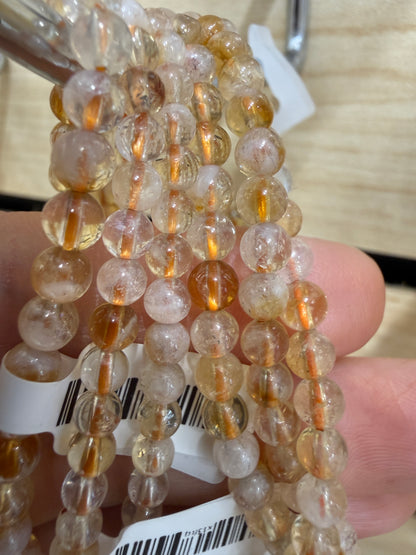 Citrine Stretch Bracelet- Round Smooth 7.5 inches