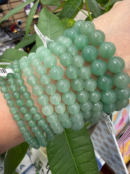 Green Aventurine Stretch Bracelet- Round Smooth 7.5 inches