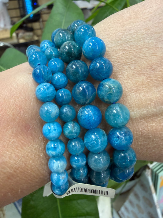 Blue Apatite Stretch Bracelet- Round Smooth 7.5 inches