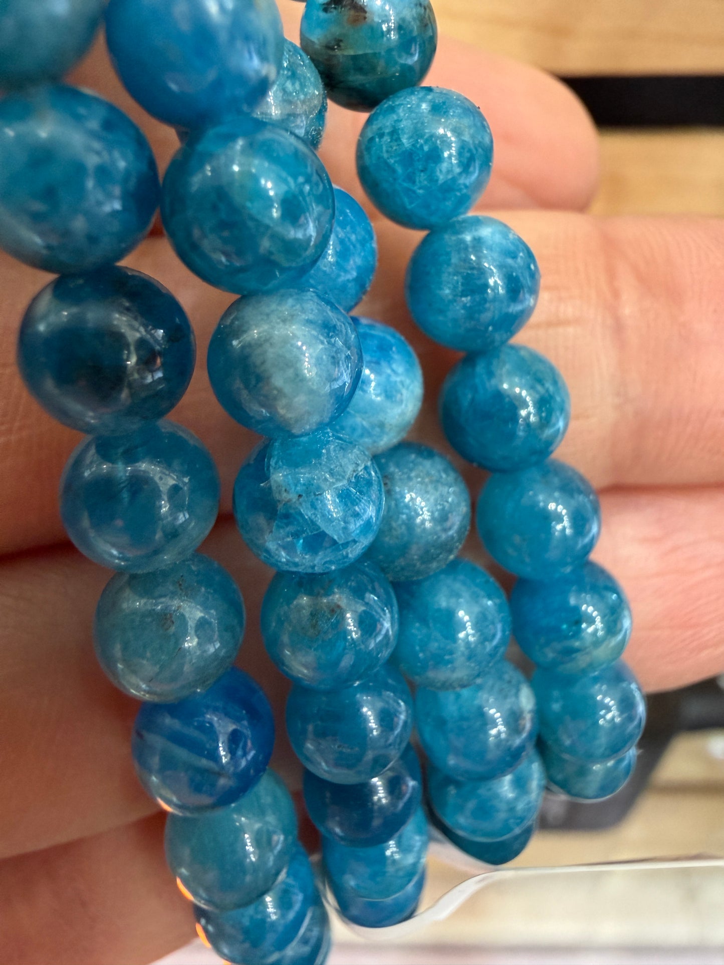 Blue Apatite Stretch Bracelet- Round Smooth 7.5 inches