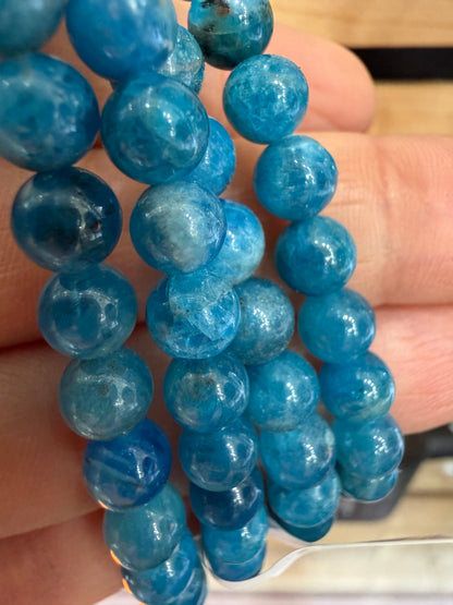 Blue Apatite Stretch Bracelet- Round Smooth 7.5 inches