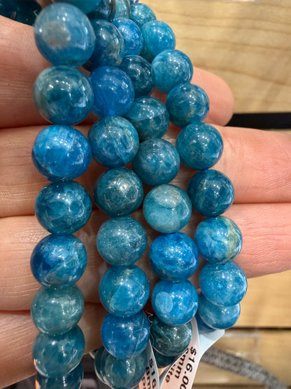 Blue Apatite Stretch Bracelet- Round Smooth 7.5 inches