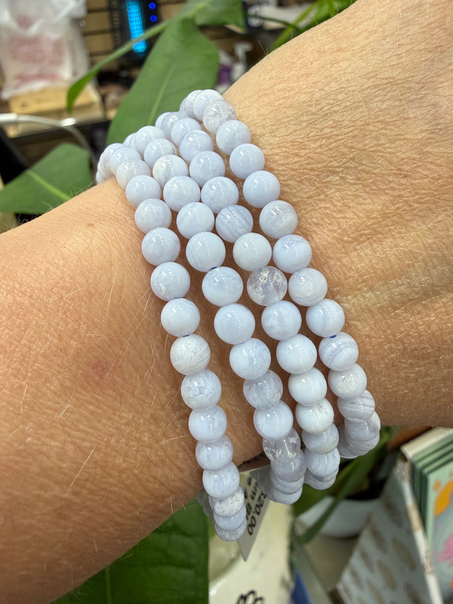 Blue Lace Agate Stretch Bracelet- Round Smooth 7.5 inches