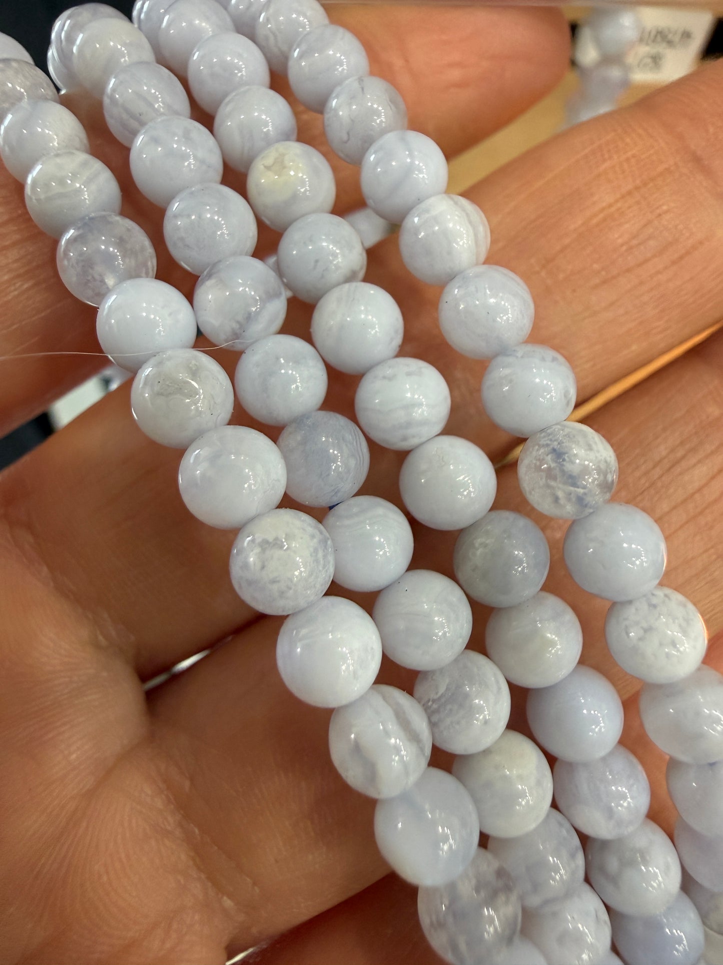 Blue Lace Agate Stretch Bracelet- Round Smooth 7.5 inches