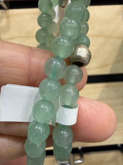 Green Aventurine Stretch Bracelet- Round Smooth 7.5 inches