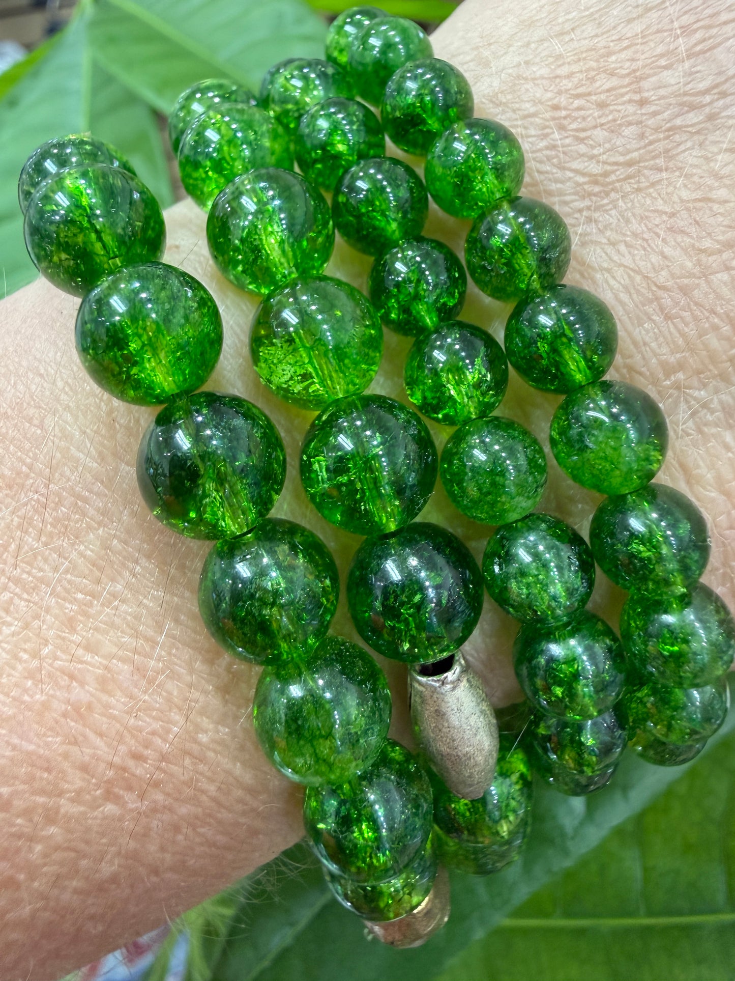 Chrome Diopside Stretch Bracelet- Round Smooth 7.5 inches
