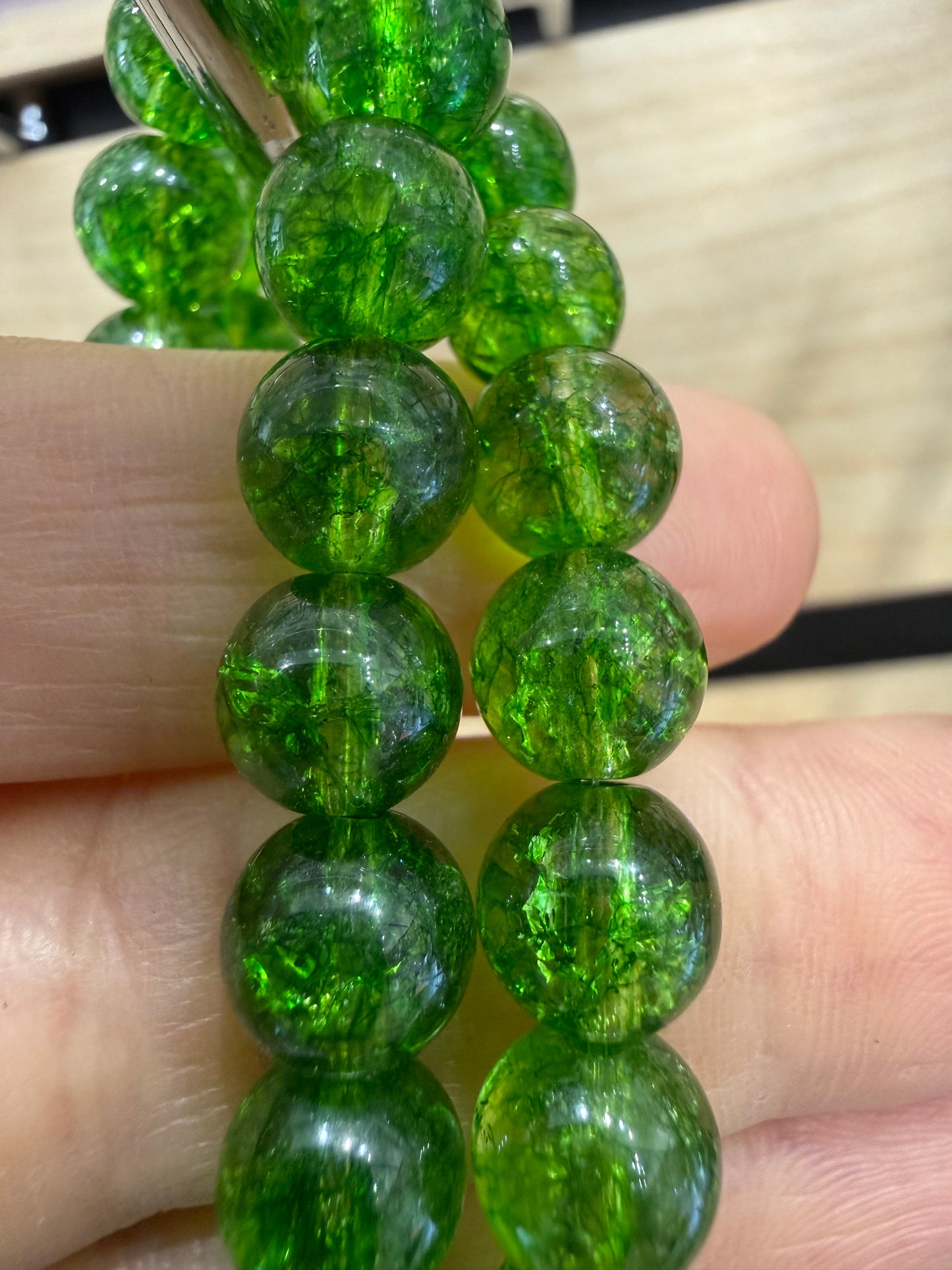 Chrome Diopside Stretch Bracelet- Round Smooth 7.5 inches