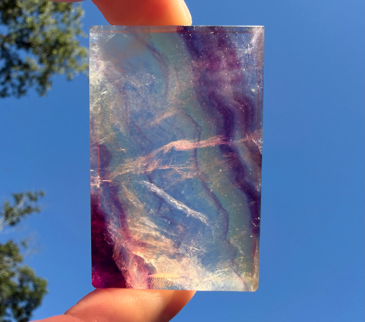 Rainbow Fluorite Flat Cabochon - Rainbow Fluorite Slab - Fluorite Window