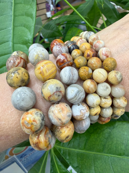 Crazy Lace Agate Stretch Bracelet- Round Smooth 7.5 inches