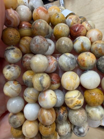 Crazy Lace Agate Stretch Bracelet- Round Smooth 7.5 inches