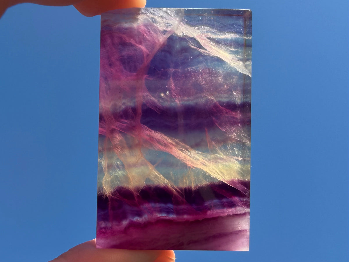 Rainbow Fluorite Flat Cabochon - Rainbow Fluorite Slab - Fluorite Window