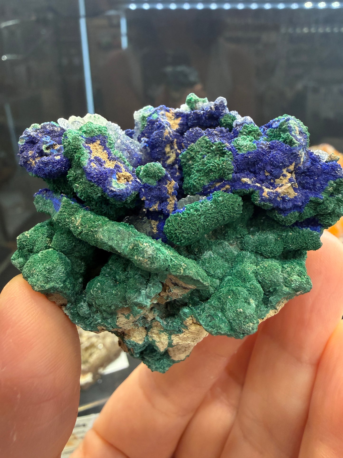 Azurite, Malachite ps Selenite, Calcite- Apex Mine, Jarvis Peak, Beaver Dam Mountains, Washington County, Utah, USA