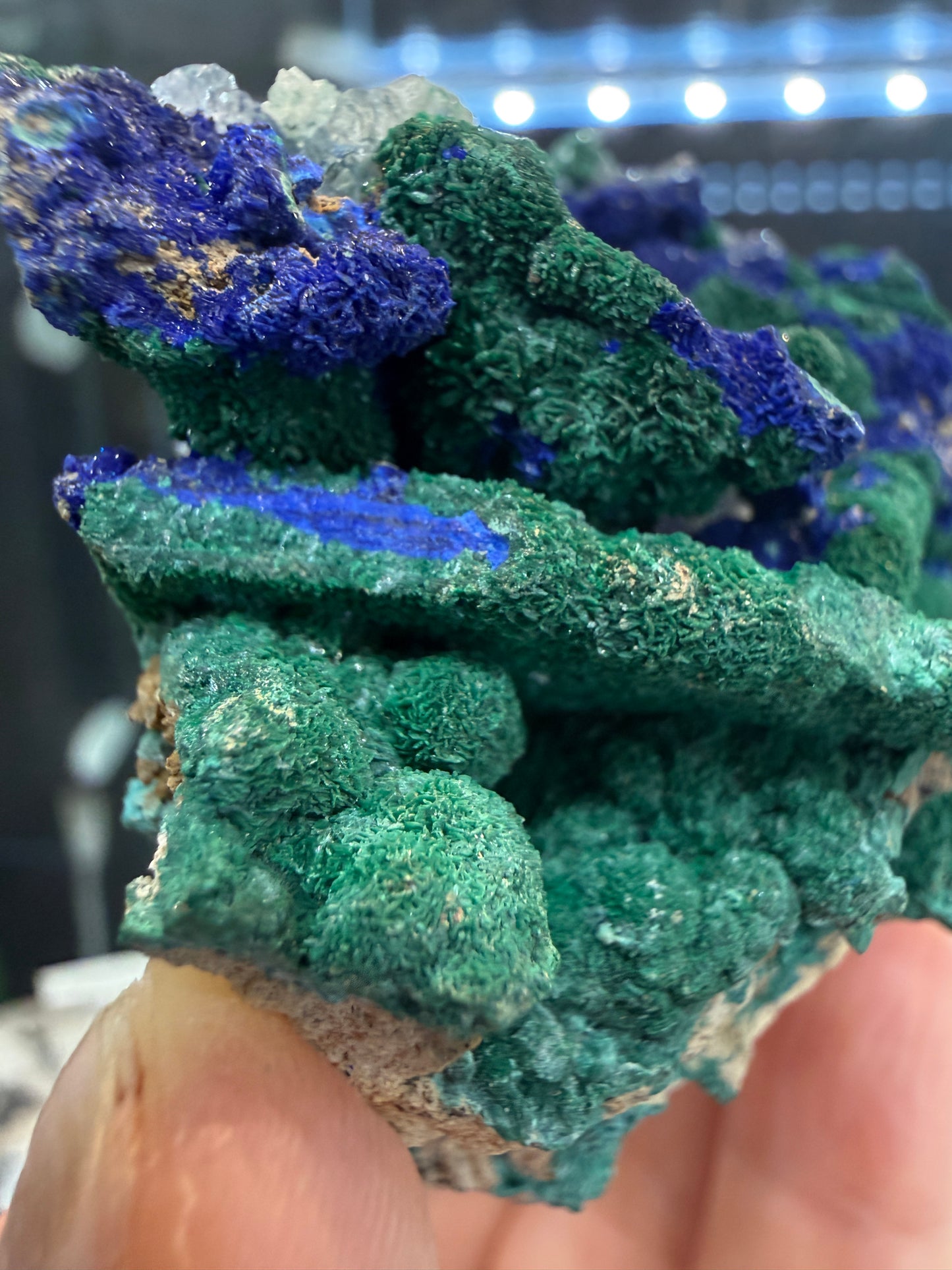 Azurite, Malachite ps Selenite, Calcite- Apex Mine, Jarvis Peak, Beaver Dam Mountains, Washington County, Utah, USA