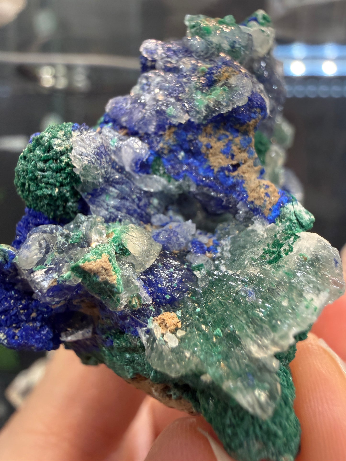 Azurite, Malachite ps Selenite, Calcite- Apex Mine, Jarvis Peak, Beaver Dam Mountains, Washington County, Utah, USA